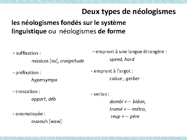 Deux types de néologismes les néologismes fondés sur le système linguistique ou néologismes de
