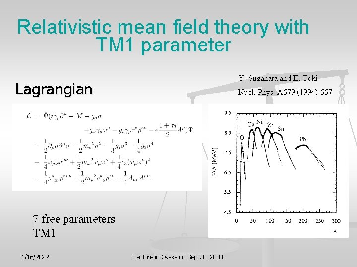 Relativistic mean field theory with TM 1 parameter Y. Sugahara and H. Toki Lagrangian