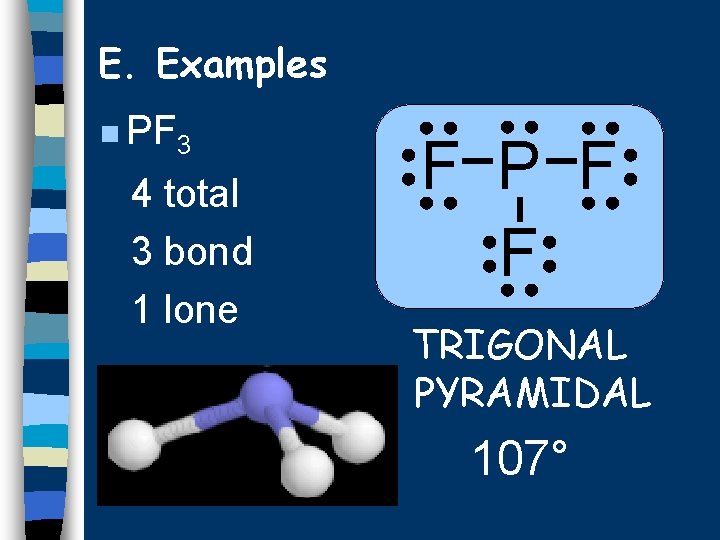 E. Examples n PF 3 4 total 3 bond 1 lone F P F