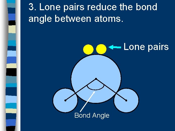 3. Lone pairs reduce the bond angle between atoms. Lone pairs Bond Angle 