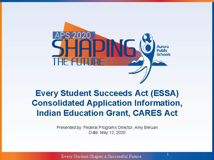 Every Student Succeeds Act (ESSA) Consolidated Application Information, Indian Education Grant, CARES Act Presented