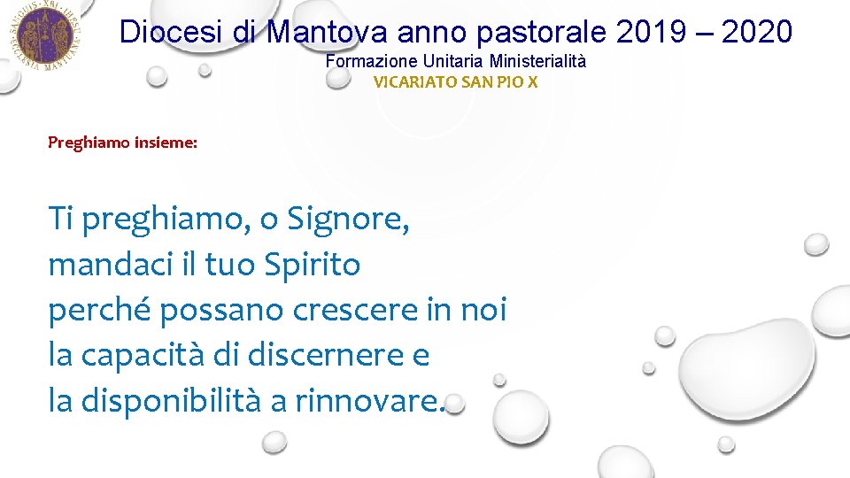 Diocesi di Mantova anno pastorale 2019 – 2020 Formazione Unitaria Ministerialità VICARIATO SAN PIO