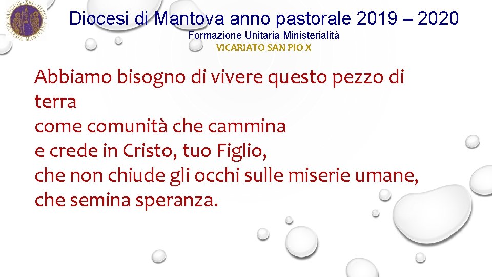 Diocesi di Mantova anno pastorale 2019 – 2020 Formazione Unitaria Ministerialità VICARIATO SAN PIO