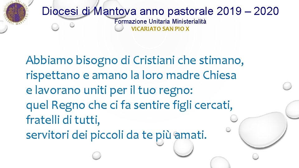 Diocesi di Mantova anno pastorale 2019 – 2020 Formazione Unitaria Ministerialità VICARIATO SAN PIO