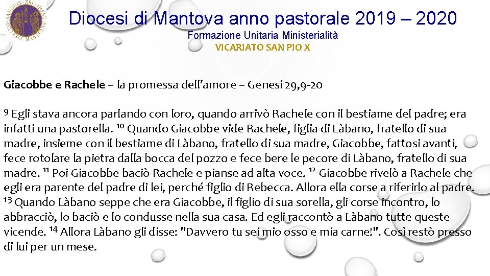 Diocesi di Mantova anno pastorale 2019 – 2020 Formazione Unitaria Ministerialità VICARIATO SAN PIO