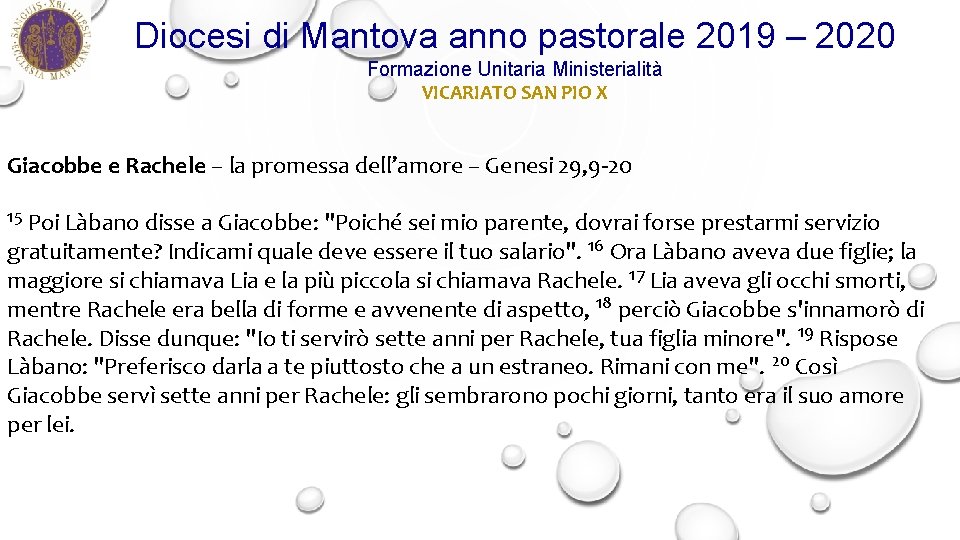 Diocesi di Mantova anno pastorale 2019 – 2020 Formazione Unitaria Ministerialità VICARIATO SAN PIO