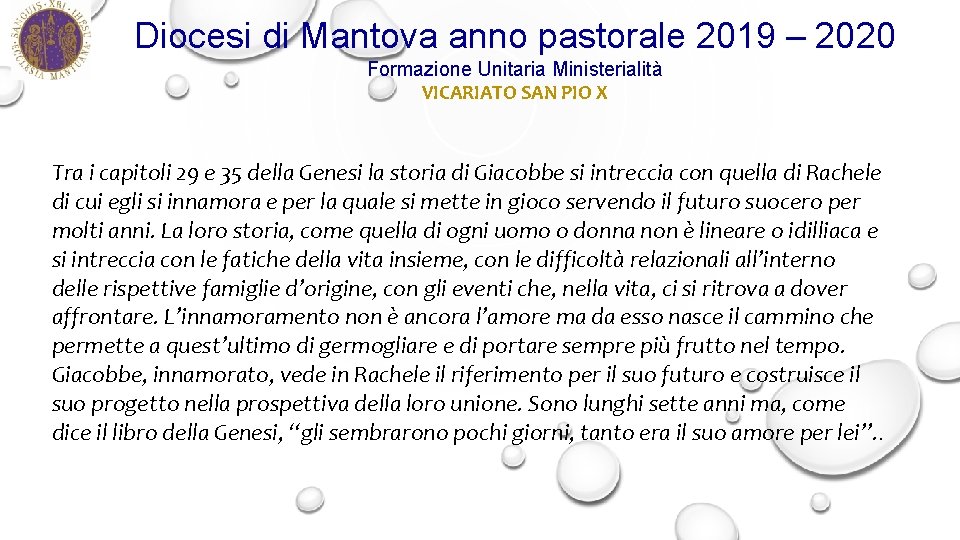 Diocesi di Mantova anno pastorale 2019 – 2020 Formazione Unitaria Ministerialità VICARIATO SAN PIO