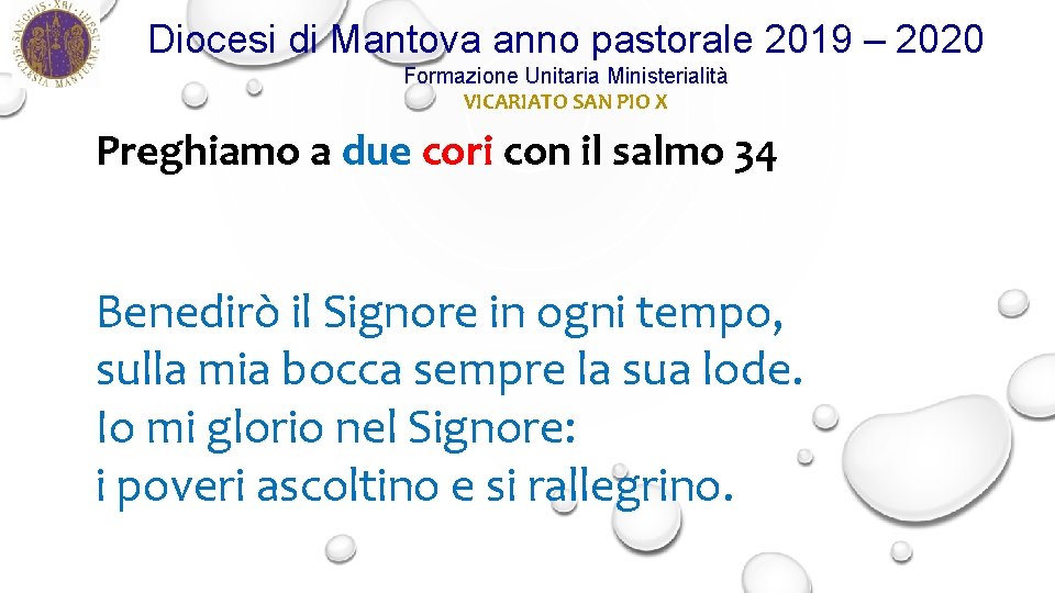 Diocesi di Mantova anno pastorale 2019 – 2020 Formazione Unitaria Ministerialità VICARIATO SAN PIO