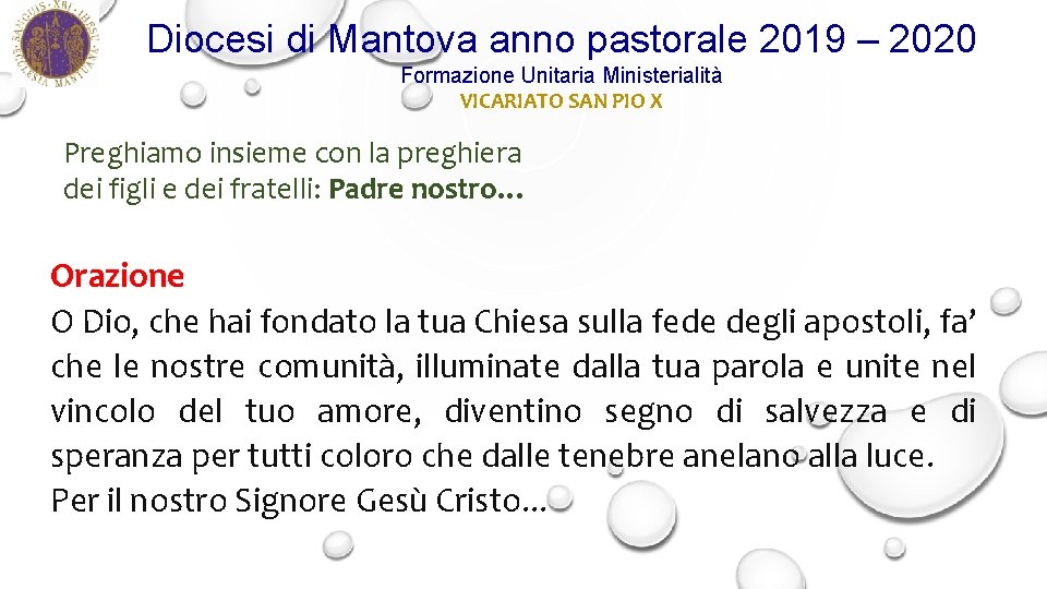 Diocesi di Mantova anno pastorale 2019 – 2020 Formazione Unitaria Ministerialità VICARIATO SAN PIO