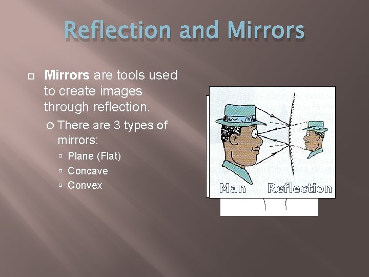 Reflection and Mirrors are tools used to create images through reflection. There are 3