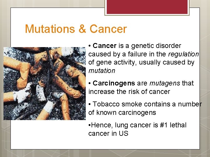 Mutations & Cancer • Cancer is a genetic disorder caused by a failure in