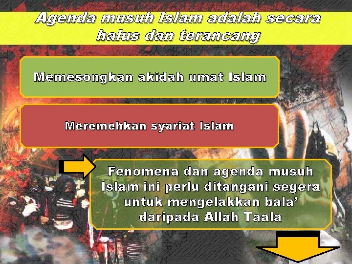 Agenda musuh Islam adalah secara halus dan terancang Memesongkan akidah umat Islam Meremehkan syariat