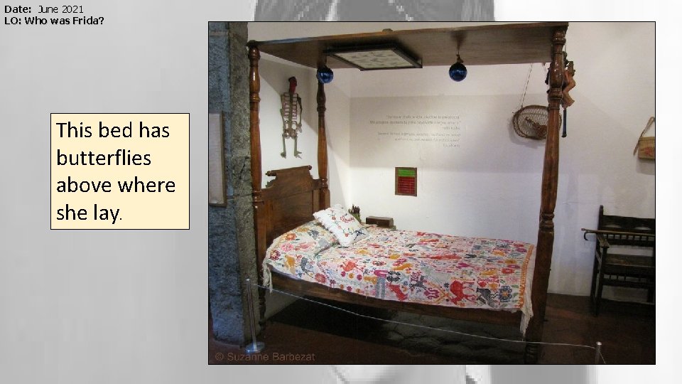 Date: June 2021 LO: Who was Frida? This bed has butterflies above where she