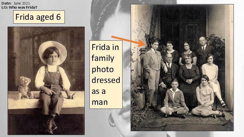 Date: June 2021 LO: Who was Frida? Frida aged 6 Frida in family photo