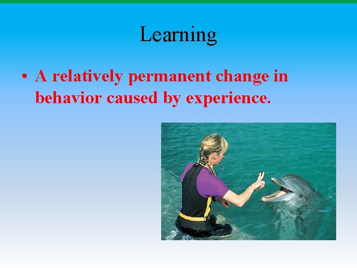 Learning • A relatively permanent change in behavior caused by experience. 