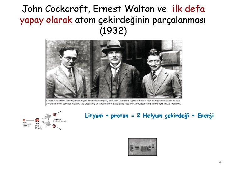 John Cockcroft, Ernest Walton ve ilk defa yapay olarak atom çekirdeğinin parçalanması (1932) Lityum