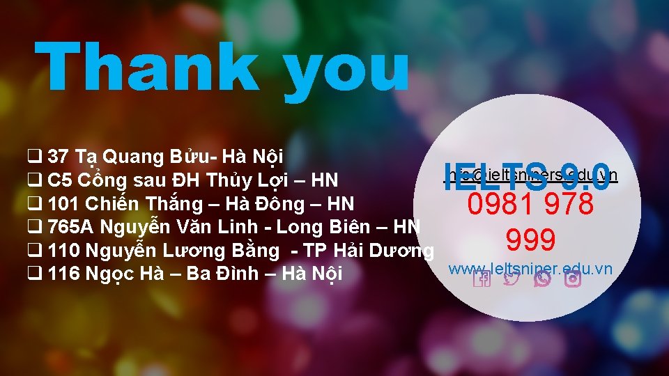 Thank you q 37 Tạ Quang Bửu- Hà Nội info@ieltsniners. edu. vn q C