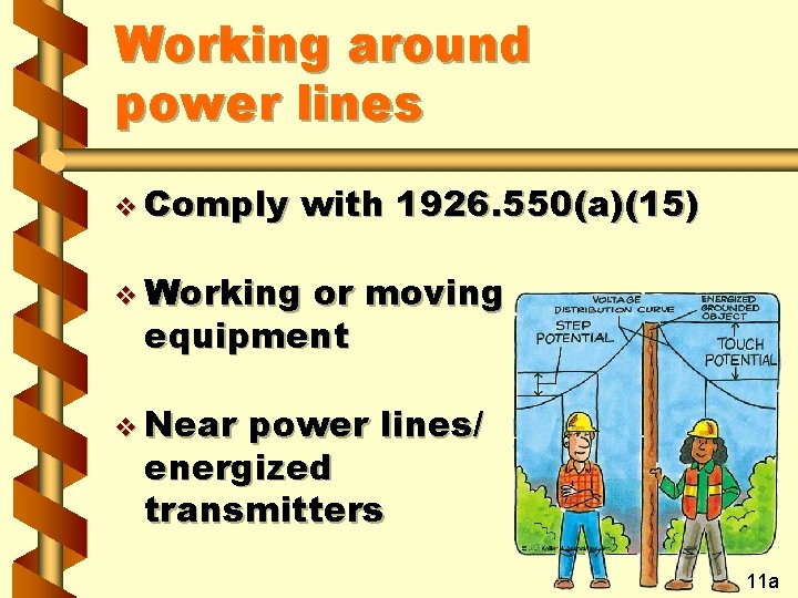 Working around power lines v Comply with 1926. 550(a)(15) v Working or moving equipment