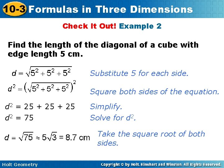 10 -3 Formulas in Three Dimensions Check It Out! Example 2 Find the length