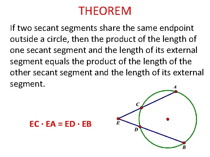 THEOREM If two secant segments share the same endpoint outside a circle, then the