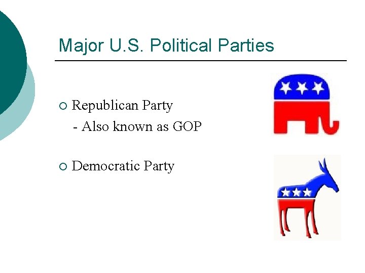 Major U. S. Political Parties ¡ Republican Party - Also known as GOP ¡