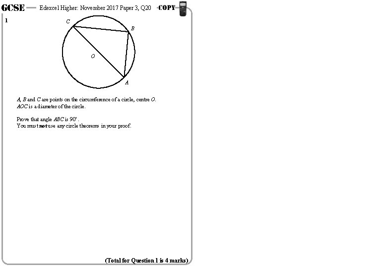 GCSE 1 Edexcel Higher: November 2017 Paper 3, Q 20 C B O A