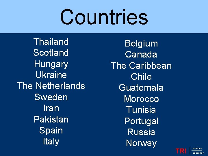 Countries Introduction Thailand Scotland Hungary Ukraine The Netherlands Sweden Iran Pakistan Spain Italy Belgium