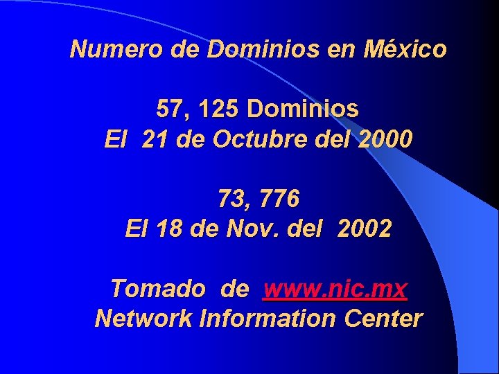 Numero de Dominios en México 57, 125 Dominios El 21 de Octubre del 2000