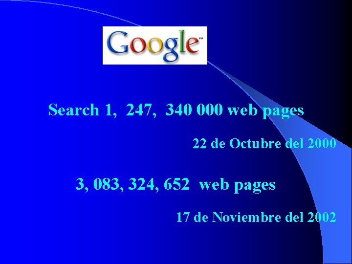Search 1, 247, 340 000 web pages 22 de Octubre del 2000 3, 083,
