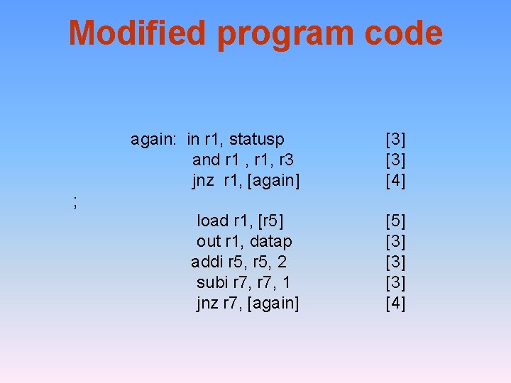 Modified program code again: in r 1, statusp and r 1 , r 1,