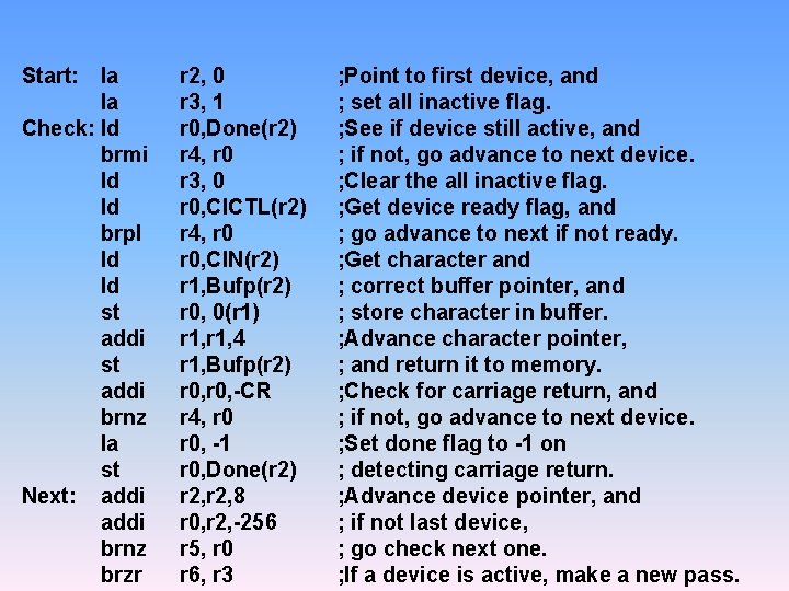Start: la la Check: ld brmi ld ld brpl ld ld st addi brnz