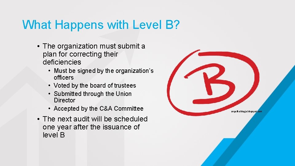What Happens with Level B? • The organization must submit a plan for correcting
