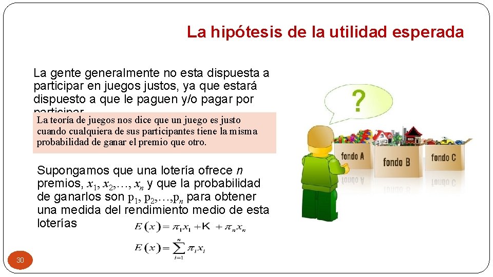 La hipótesis de la utilidad esperada La gente generalmente no esta dispuesta a participar