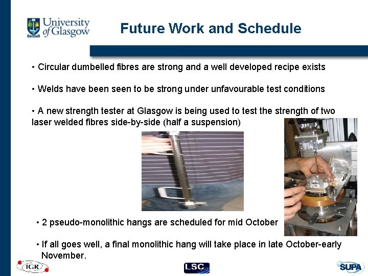 Future Work and Schedule • Circular dumbelled fibres are strong and a well developed