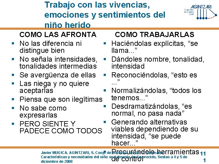 Trabajo con las vivencias, emociones y sentimientos del niño herido § § § §