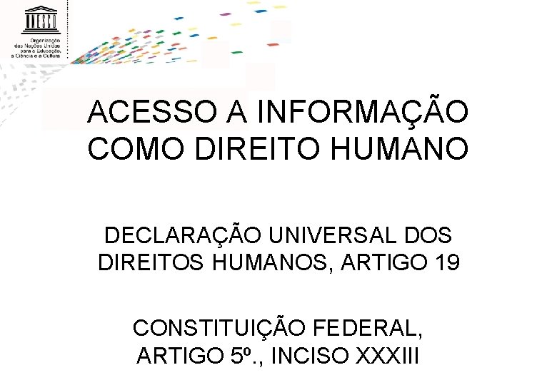 ACESSO A INFORMAÇÃO COMO DIREITO HUMANO DECLARAÇÃO UNIVERSAL DOS DIREITOS HUMANOS, ARTIGO 19 CONSTITUIÇÃO