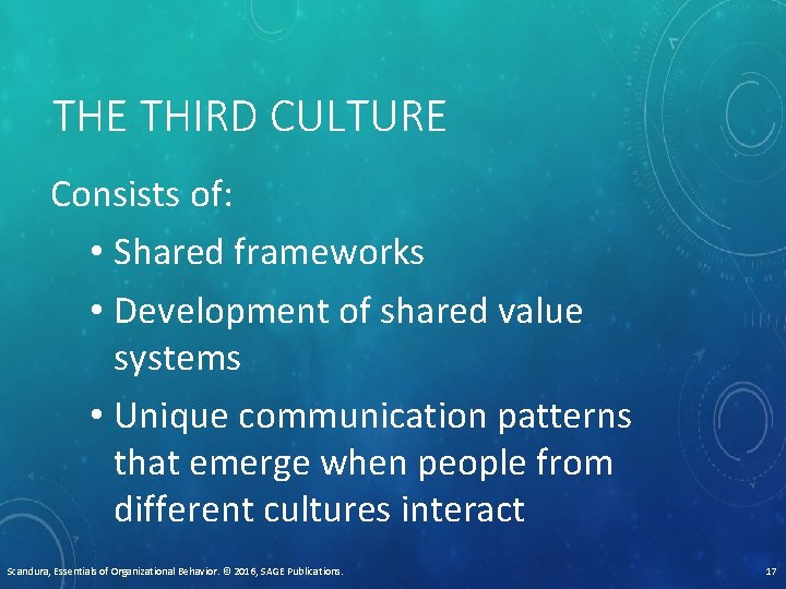 THE THIRD CULTURE Consists of: • Shared frameworks • Development of shared value systems