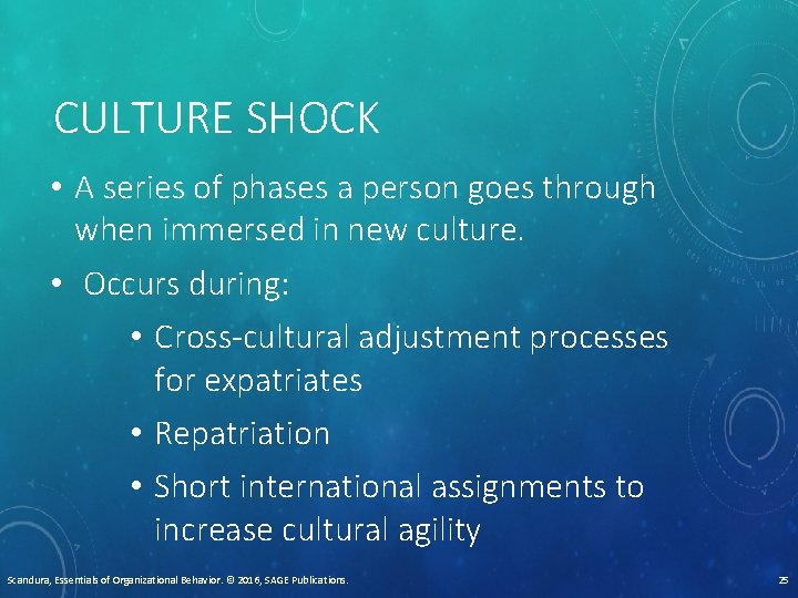 CULTURE SHOCK • A series of phases a person goes through when immersed in