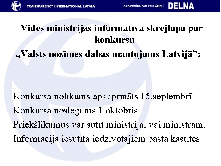 Vides ministrijas informatīvā skrejlapa par konkursu „Valsts nozīmes dabas mantojums Latvijā”: Konkursa nolikums apstiprināts