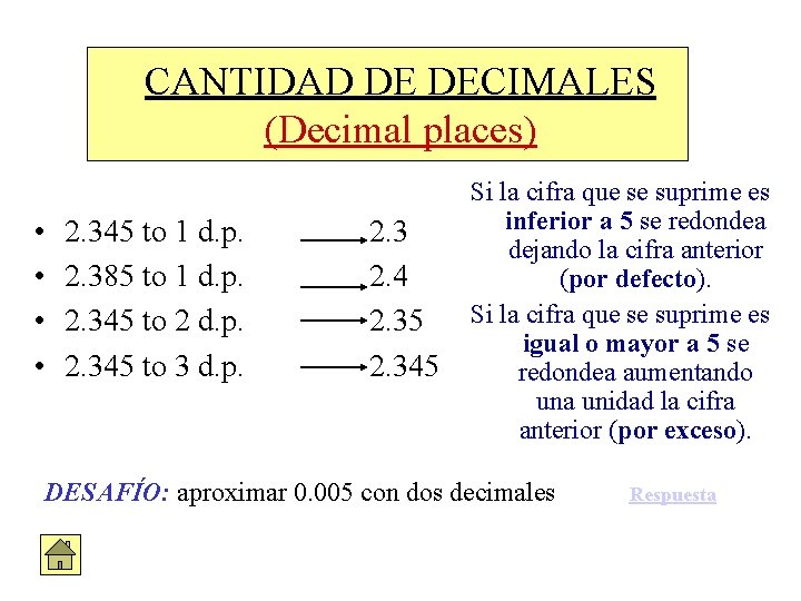 CANTIDAD DE DECIMALES (Decimal places) • • 2. 345 to 1 d. p. 2.