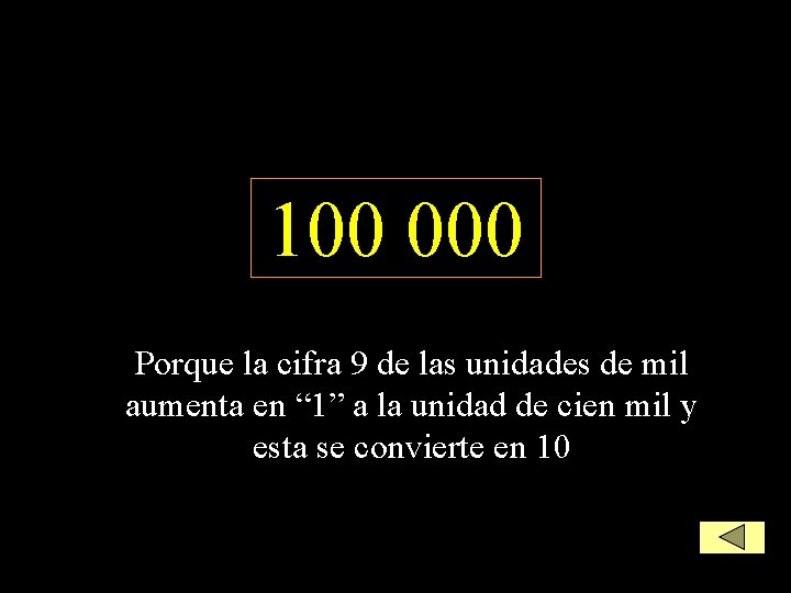 100 000 Porque la cifra 9 de las unidades de mil aumenta en “