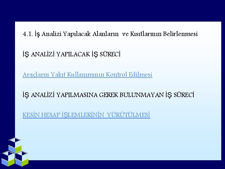 4. 1. İş Analizi Yapılacak Alanların ve Kısıtlarının Belirlenmesi İŞ ANALİZİ YAPILACAK İŞ SÜRECİ