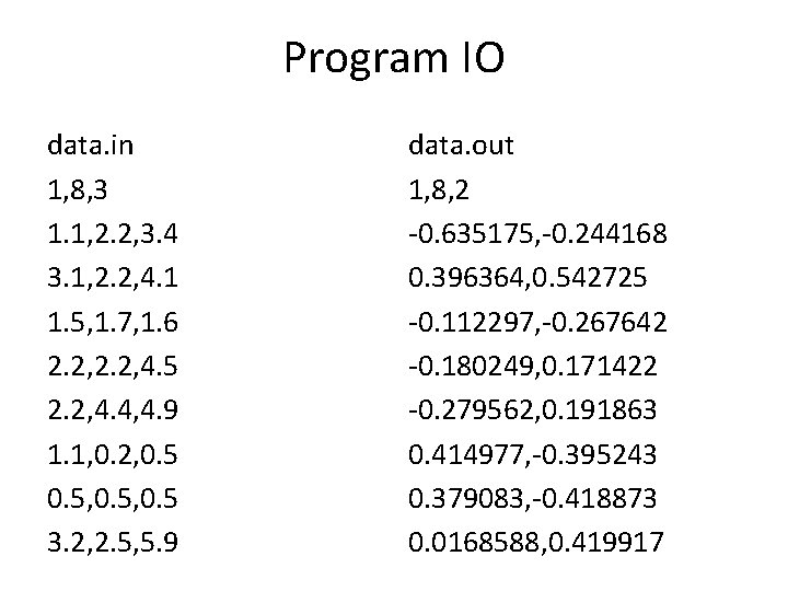 Program IO data. in 1, 8, 3 1. 1, 2. 2, 3. 4 3.