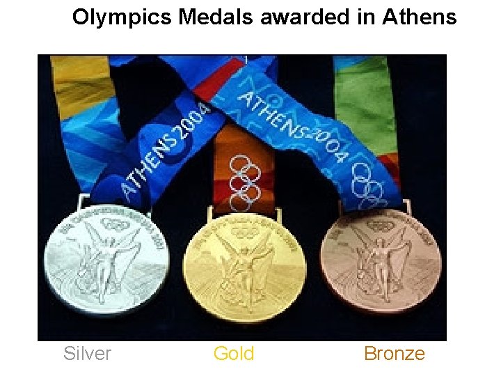 Olympics Medals awarded in Athens Silver Gold Bronze 
