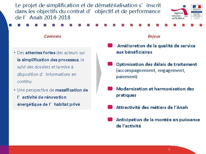 Le projet de simplification et de dématérialisation s’inscrit dans les objectifs du contrat d’objectif