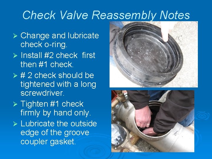 Check Valve Reassembly Notes Change and lubricate check o-ring. Ø Install #2 check first