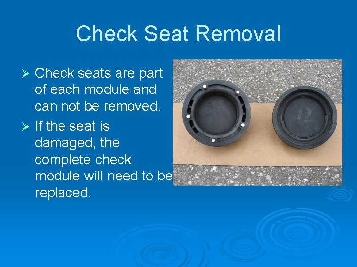 Check Seat Removal Check seats are part of each module and can not be