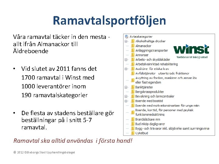 Ramavtalsportföljen Våra ramavtal täcker in den mesta allt ifrån Almanackor till Äldreboende • Vid