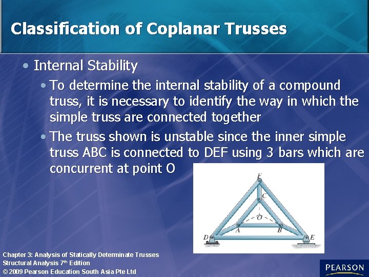 Classification of Coplanar Trusses • Internal Stability • To determine the internal stability of