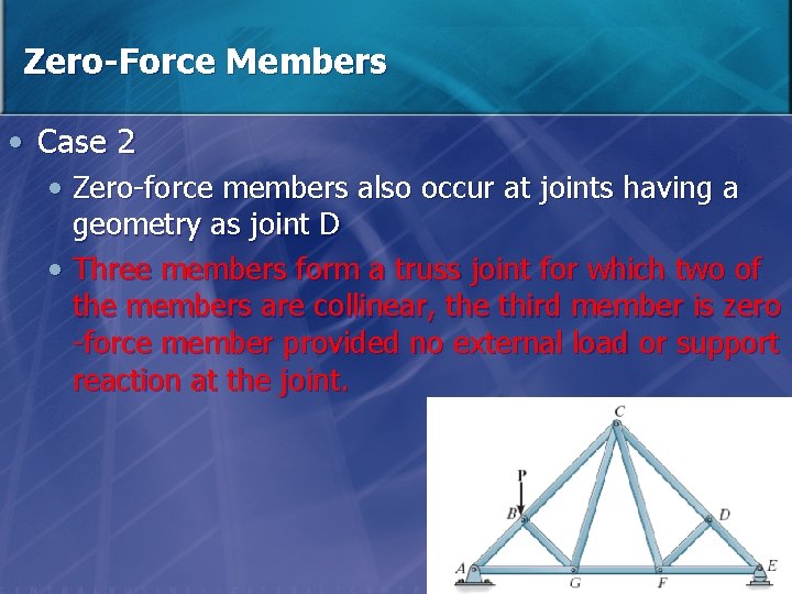 Zero-Force Members • Case 2 • Zero-force members also occur at joints having a